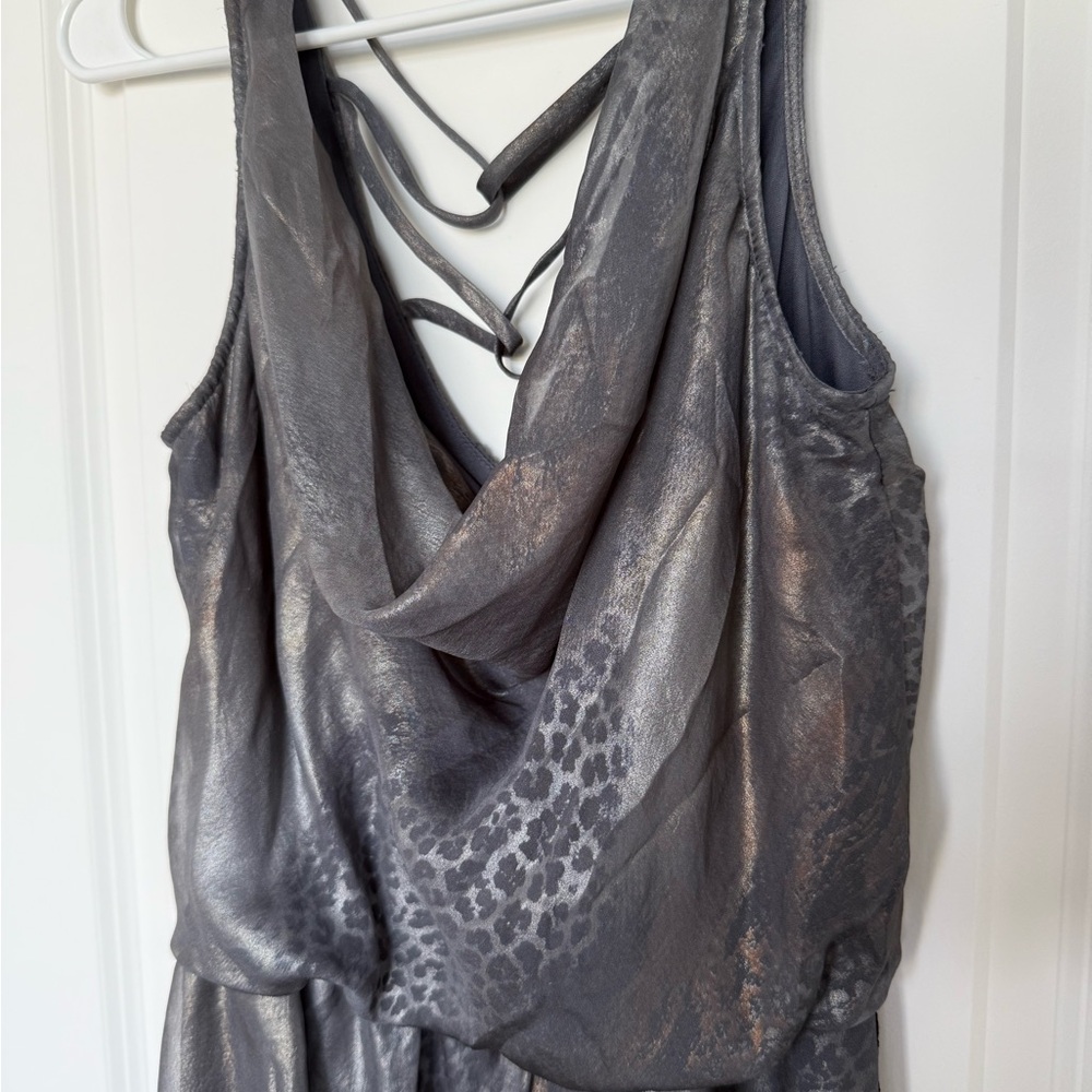 Gray Sleeveless Party Dress with Animal Print
